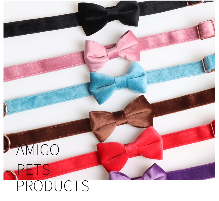 商品[国内直发] GLENVINTEN|丝绒宠物项圈 蝴蝶结狗项圈 玫瑰金全金属,价格¥88,第14张图片详细描述