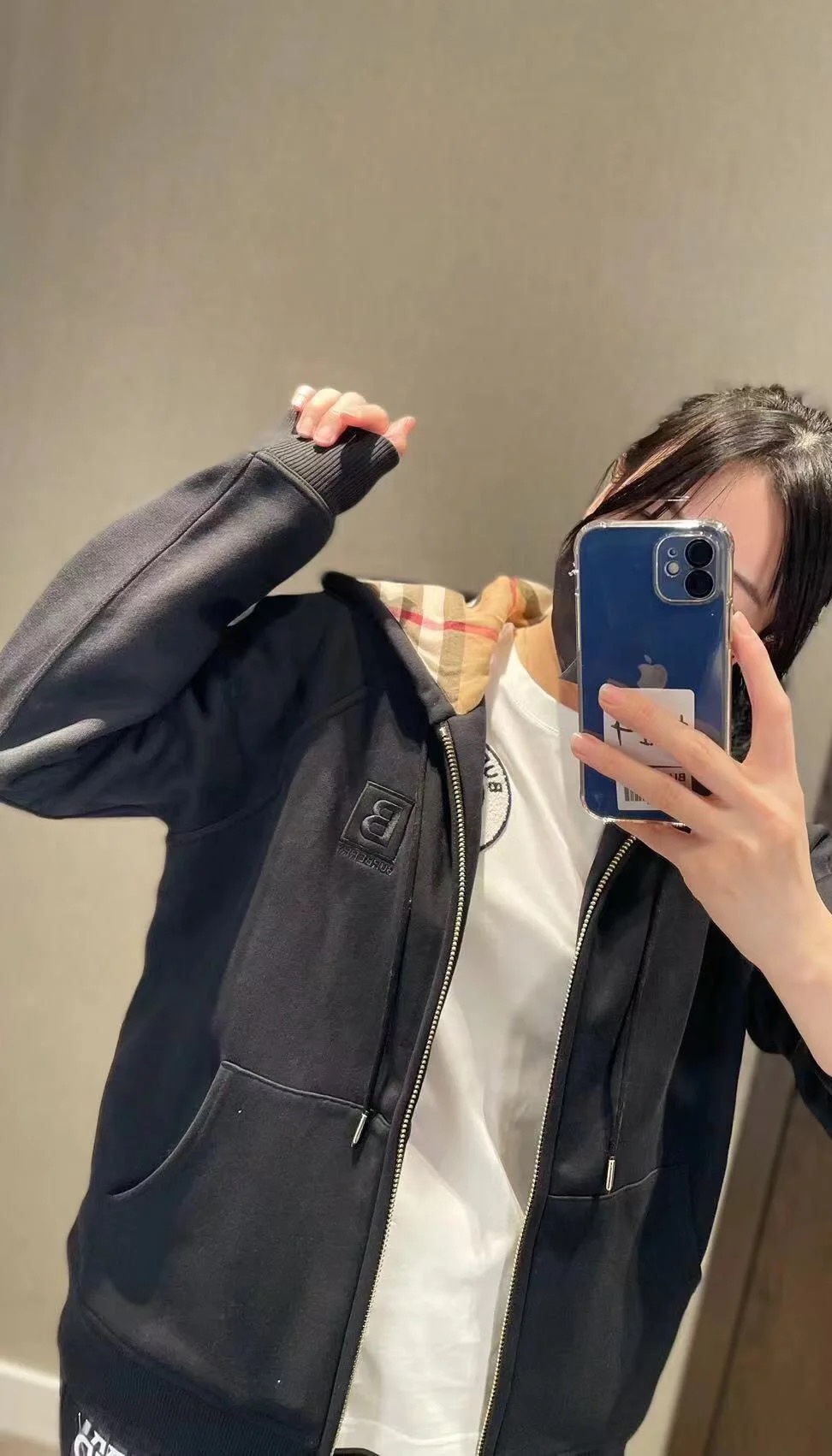 商品Burberry|博柏利 经典款 女士黑色棉质混纺拉链连帽上衣外套卫衣80615541,价格¥1842,第6张图片详细描述
