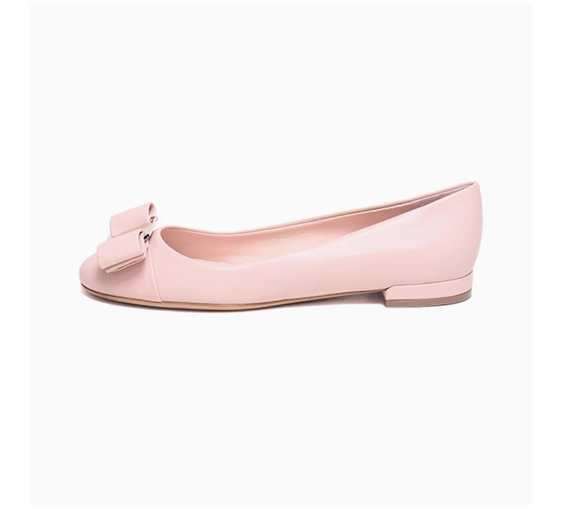 商品Salvatore Ferragamo|SALVATORE FERRAGAMO 女士粉色牛皮蝴蝶结平底鞋 0688736,价格¥779,第5张图片详细描述