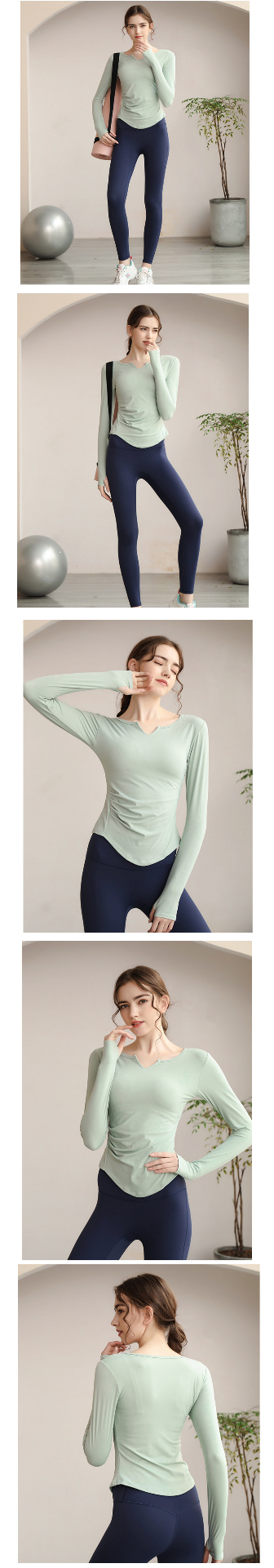 商品[国内直发] GLENVINTEN|格兰云顿新款v领长袖瑜伽服上衣女夏带胸垫速干运动舞蹈健身服t恤长款显瘦修身,价格¥258,第9张图片详细描述