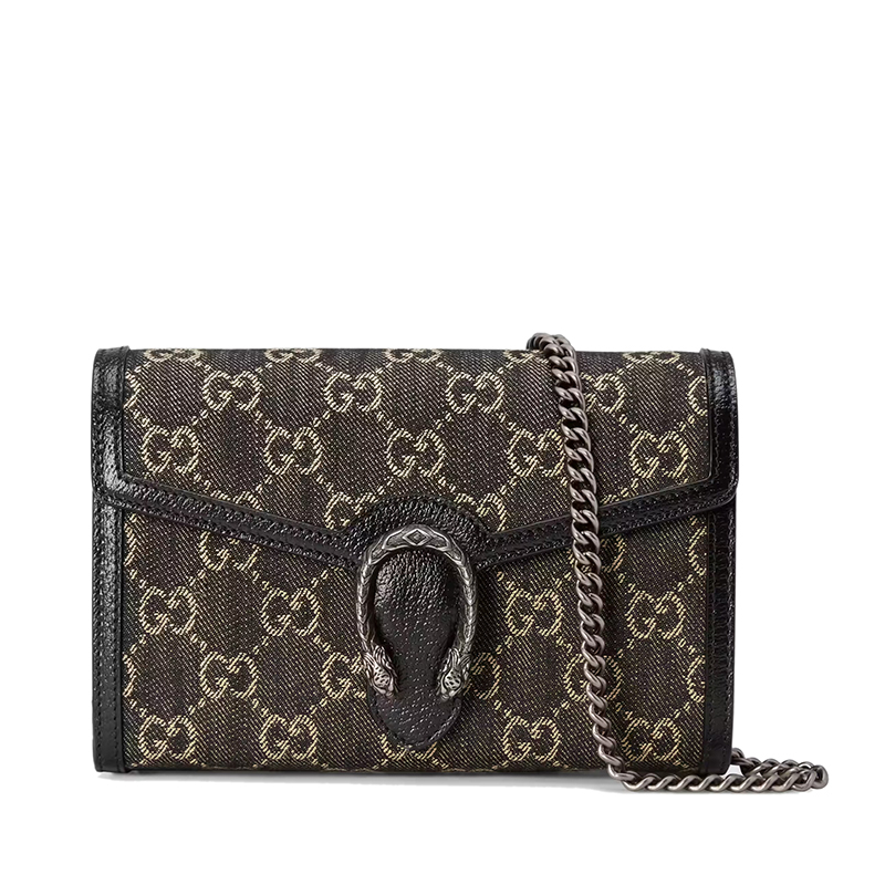 商品Gucci|【现货】古驰 22春夏新款Dionysus系列 女士迷你黑色/象牙白色老花帆布黑色皮革滚边黑扣单肩斜跨链条酒神包‎,价格¥8422,第7张图片详细描述