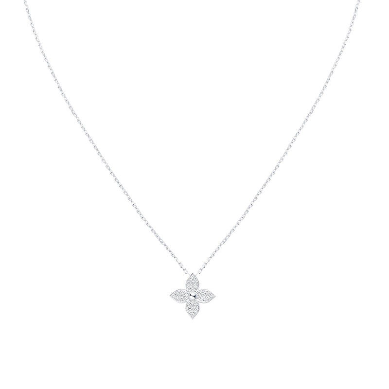 商品Louis Vuitton|【预售十天】Louis Vuitton/路易威登 经典款STAR BLOSSOM系列 18k金白金徽标花朵造型吊饰镶嵌24颗钻石项链Q93622,价格¥41850,第2张图片详细描述