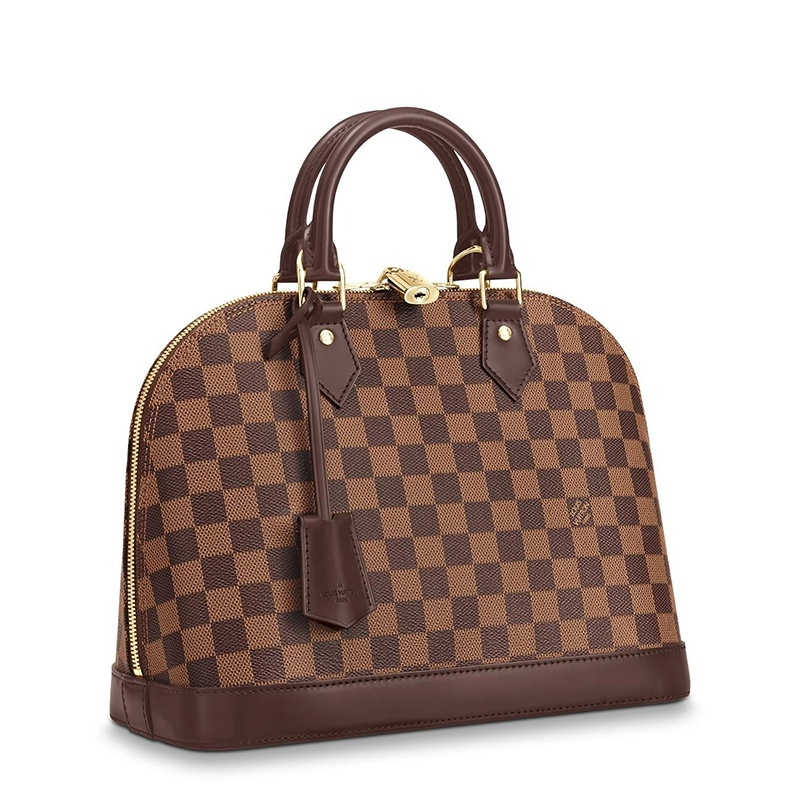 商品Louis Vuitton|预售10天 Louis Vuitton/路易威登 经典款ALMA系列 女士小号乌木色棋盘格帆布皮革修边金扣金锁配可拆卸肩带单肩斜跨手提包N53151,价格¥14396,第2张图片详细描述