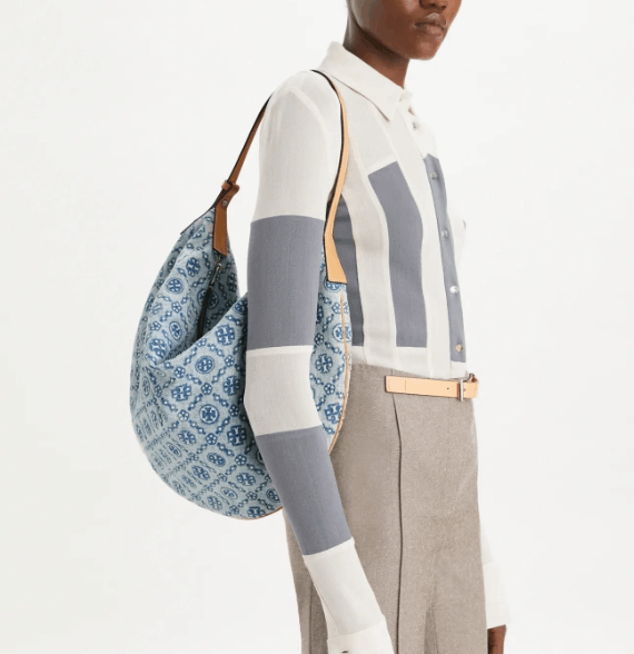 商品Tory Burch|汤丽柏琦T Monogram  撞色压花女士单肩新月包（香港仓发货）,价格¥4476,第11张图片详细描述
