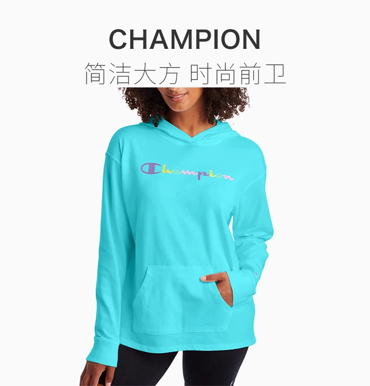 商品CHAMPION|Champion 女士天蓝色字母印花图案连帽卫衣 W4909-550759-QQC,价格¥192,第3张图片详细描述