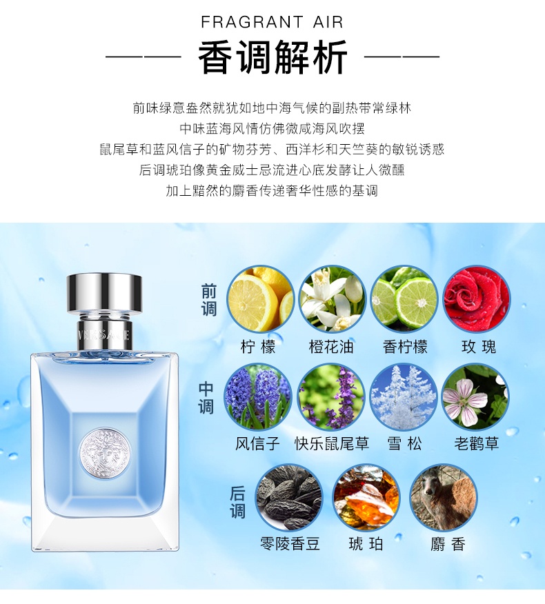 商品Versace|范思哲 经典同名男士淡香水馥奇香调 30/50/100ml 木质香调 持久清新,价格¥248,第4张图片详细描述