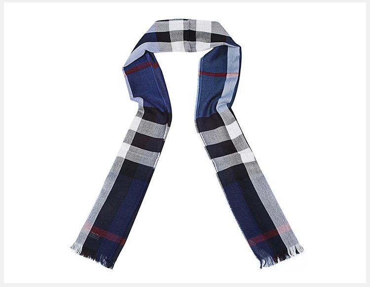 商品Burberry|Burberry 博柏利 男士经典蓝色拼色格纹大号羊绒羊毛混纺围巾 4000326,价格¥2205,第15张图片详细描述