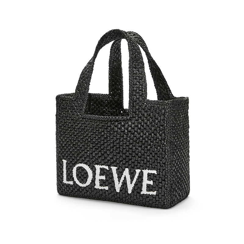 商品Loewe|罗意威 23春夏 新进Tote女士小号黑色拉菲草字体托特包/编织包/手提包 A685B59X01-1100,价格¥7654,第4张图片详细描述