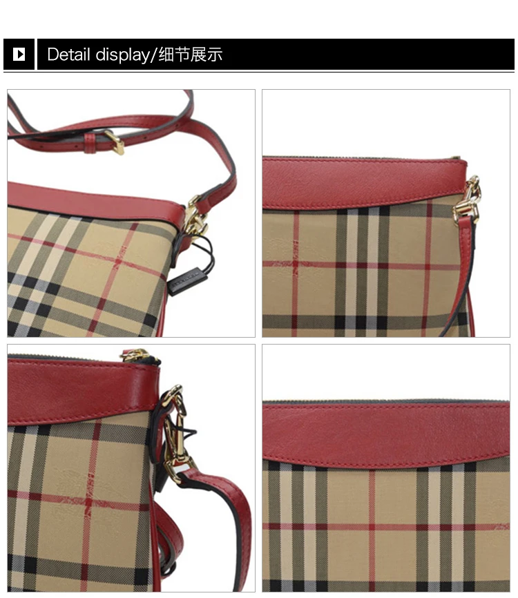 商品Burberry|Burberry 博柏利 女士经典骑士缤纷红色格纹小牛皮休闲单肩斜挎包 3963489,价格¥2595,第26张图片详细描述