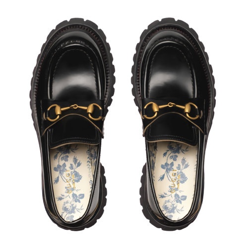商品Gucci|【包税】GUCCI/古驰 新款女士黑色皮革马衔扣和缺角鞋底金色蜜蜂乐福鞋577236DS8001000,价格¥7693,第4张图片详细描述