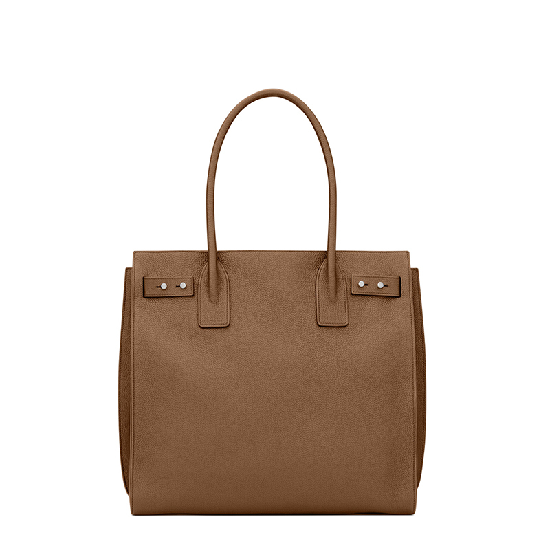 商品Yves Saint Laurent|SAINT LAURENT PARIS/圣罗兰 YSL 22春夏新款SAC DE JOUR系列 男士深木色粒面皮革竖款银扣银锁单肩手提托特包,价格¥15786,第4张图片详细描述
