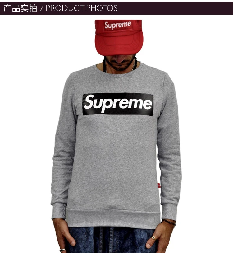 商品Supreme|Supreme 男士logo灰色圆领上衣 SUFE1004,价格¥385,第3张图片详细描述