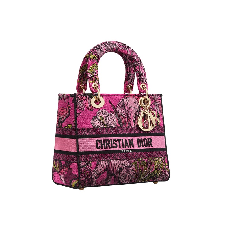 商品Dior|迪奥 23新款 D-LITE女士中号多彩紫红色经典刺绣帆布标志斜挎包/手提包 M0565OEUP_M75E,价格¥35917,第4张图片详细描述