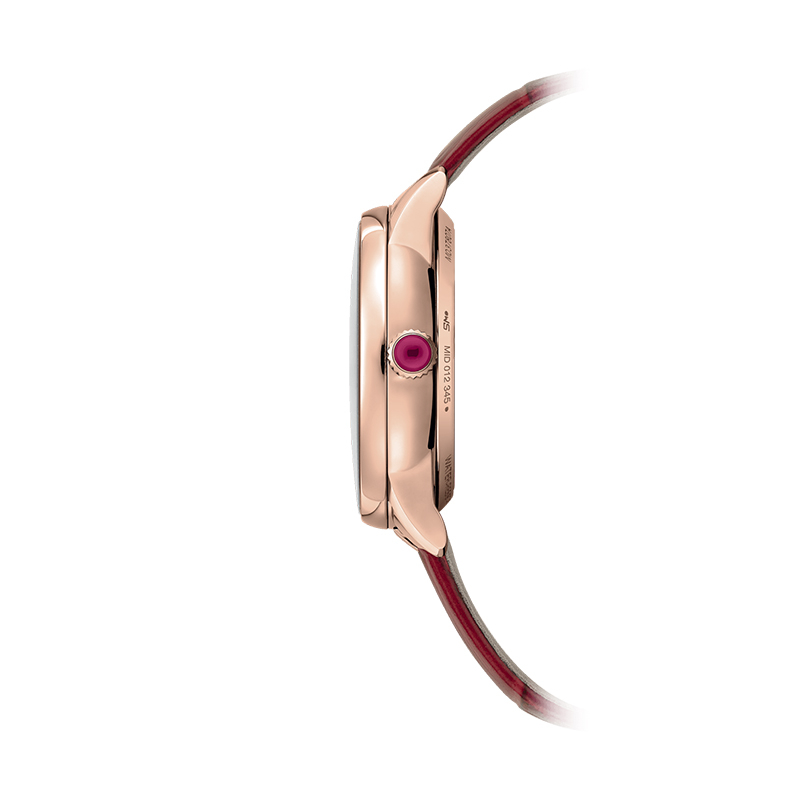 商品MIDO|美度 贝伦赛丽系女红色皮革表带玫瑰金镶钻表盘自动腕表33m,价格¥8376,第3张图片详细描述