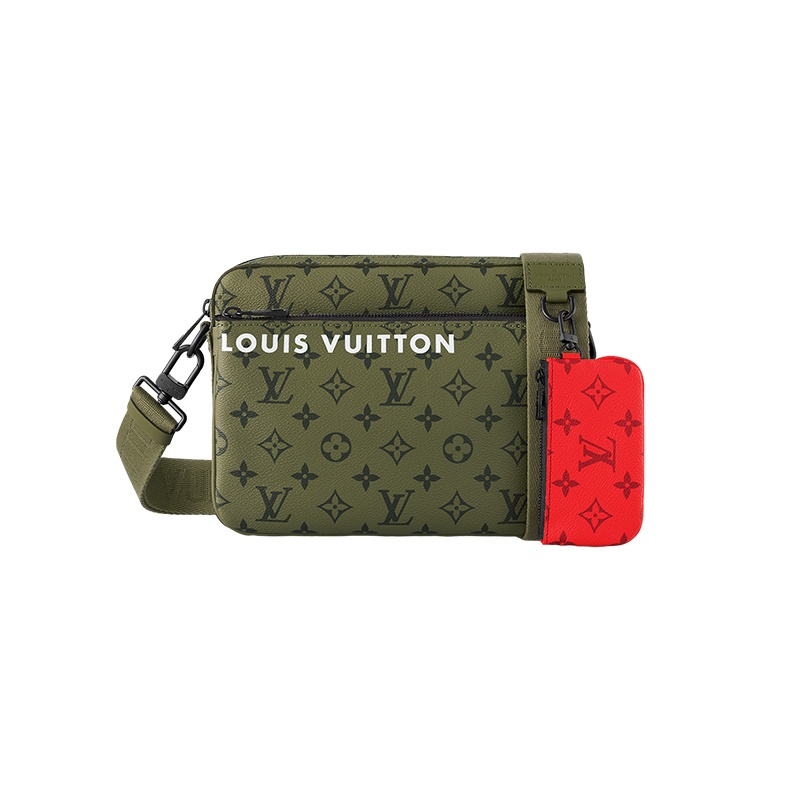 商品Louis Vuitton|【预售十天】路易威登 23新款 男士卡其绿帆布配皮拉链前袋和零钱袋邮差包 M23783,价格¥19359,第2张图片详细描述