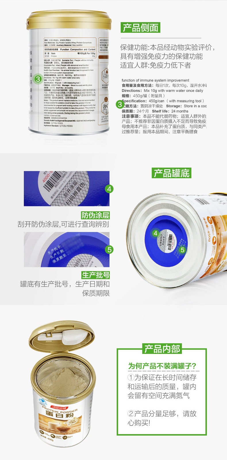 商品BY-HEALTH|汤臣倍健 蛋白粉 450g 乳清双蛋白质营养粉成人增强免疫力,价格¥565,第9张图片详细描述