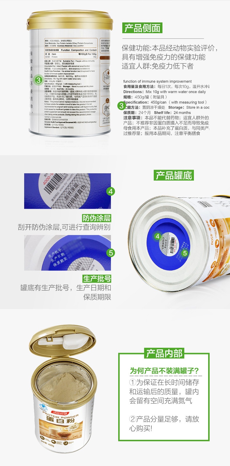 商品BY-HEALTH|汤臣倍健 蛋白粉 450g 乳清双蛋白质营养粉成人增强免疫力,价格¥570,第9张图片详细描述