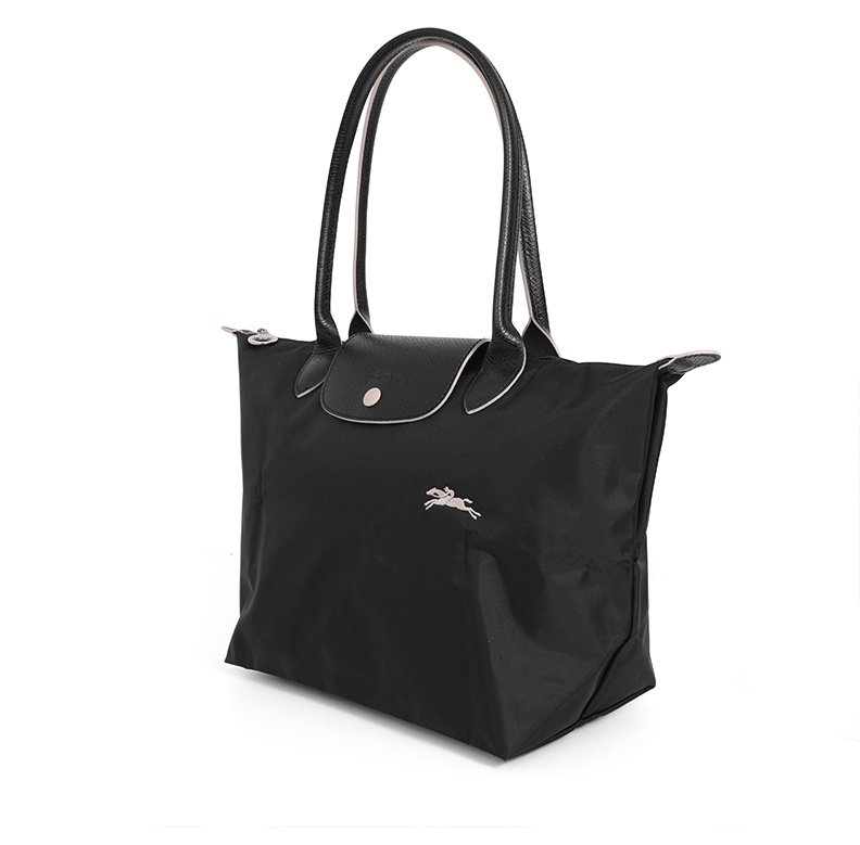 商品Longchamp|【SAvenue】LONGCHAMP 珑骧  织物长柄大容量购物袋饺子手提单肩包 中号长柄 女款 黑色(提示：保税仓货品一人不可超过5单) 3597921719076（2605619001-21F）,价格¥625,第4张图片详细描述