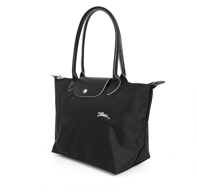 商品Longchamp|【SAvenue】LONGCHAMP 珑骧  织物长柄大容量购物袋饺子手提单肩包 中号长柄 女款 黑色(提示：保税仓货品一人不可超过5单) 3597921719076（2605619001-21F）,价格¥632,第4张图片详细描述