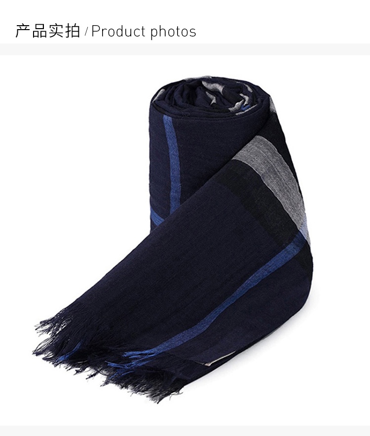 商品[国内直发] Burberry|Burberry 巴宝莉 女士深蓝色羊毛格纹围巾 3931670-深蓝色,价格¥2555,第3张图片详细描述