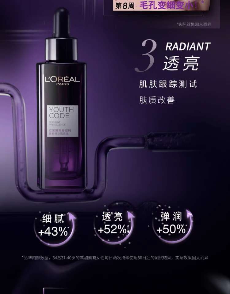 商品[国内直发] L'Oreal Paris|欧莱雅紫熨斗眼霜/小黑瓶精华抗老抗衰玻尿酸安瓶面膜改善细纹质地清爽,价格¥36,第3张图片详细描述