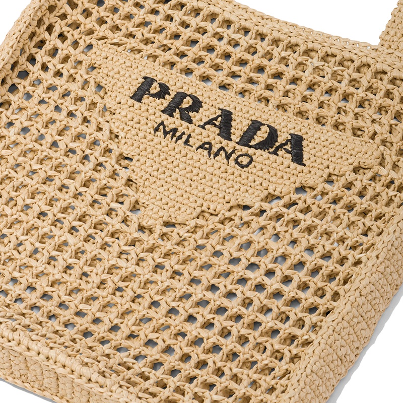 商品Prada|PRADA/普拉达 22新款 女士棕褐色酒椰纤维解构式单肩手提镂空托特包,价格¥12703,第6张图片详细描述