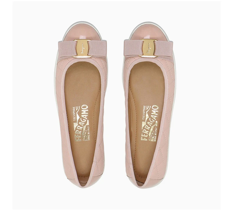 商品Salvatore Ferragamo|SALVATORE FERRAGAMO 女士粉色牛皮蝴蝶结平底船鞋 0685564,价格¥1084,第7张图片详细描述