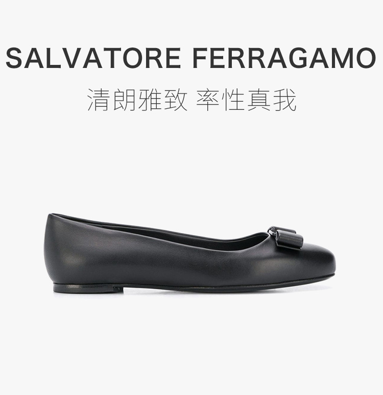 商品Salvatore Ferragamo|Salvatore Ferragamo 菲拉格慕 女士黑色皮革平底鞋 01-M621-720395,价格¥3068,第3张图片详细描述