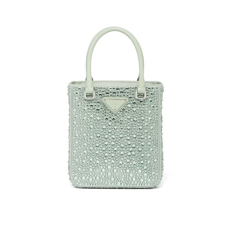 商品Prada|PRADA/普拉达 22新款 女士绿色水晶缎面皮革手柄拆卸调节肩带珐琅徽标手提单肩斜挎包1BA331_2AWL_F0934_V_OOO,价格¥23132,第4张图片详细描述