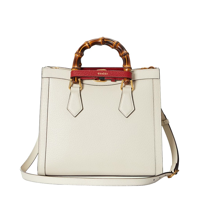 商品Gucci|GUCCI/古驰 22春夏新款Diana系列 女士小号白色皮革红色饰带金扣双竹节提手黄绿肩带单肩手提托特包702721U3ZDT9196,价格¥26021,第5张图片详细描述