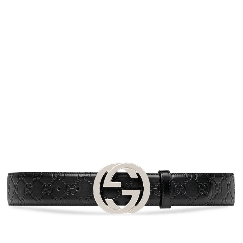 商品Gucci|GUCCI/古驰   经典款Signature男士黑色牛皮印花双G腰带,价格¥3983,第3张图片详细描述