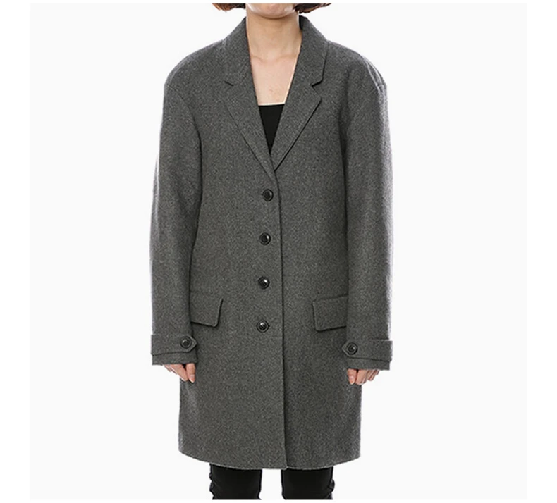 商品[国内直发] Burberry|BURBERRY 女士灰色中长款单排扣大衣 3943013,价格¥6618,第4张图片详细描述