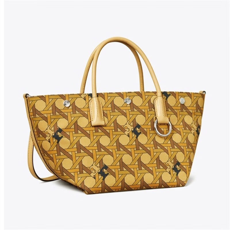 商品[国内直发] Tory Burch|汤丽柏琦TB女包奢侈品19几何图形象牙白帆布配皮小号Tote购物袋单肩斜挎托特包 146547-100,价格¥2362,第12张图片详细描述
