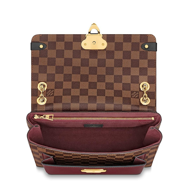 商品Louis Vuitton|预售10天 Louis Vuitton/路易威登 经典款VAVIN系列 女士小号乌木色棋盘格帆布饰黑色酒红色皮革细节金扣金链翻盖开合单肩斜跨链条包N40109,价格¥16965,第3张图片详细描述