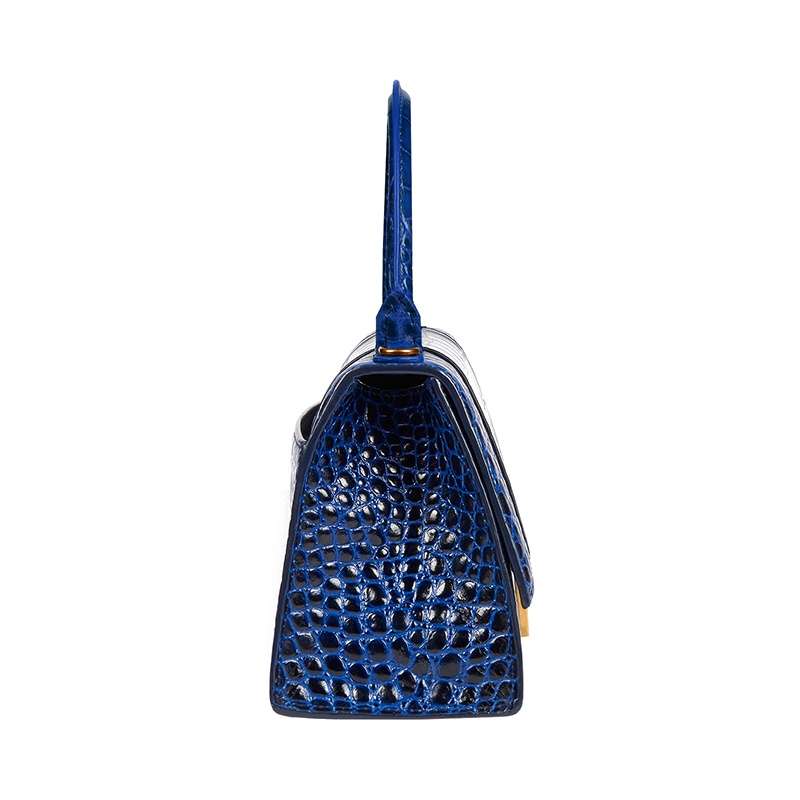 商品Balenciaga|Balenciaga/巴黎世家 经典HOURGLASS 系列 蓝色鳄鱼压纹小牛皮小号斜挎单肩沙漏包,价格¥17654,第3张图片详细描述
