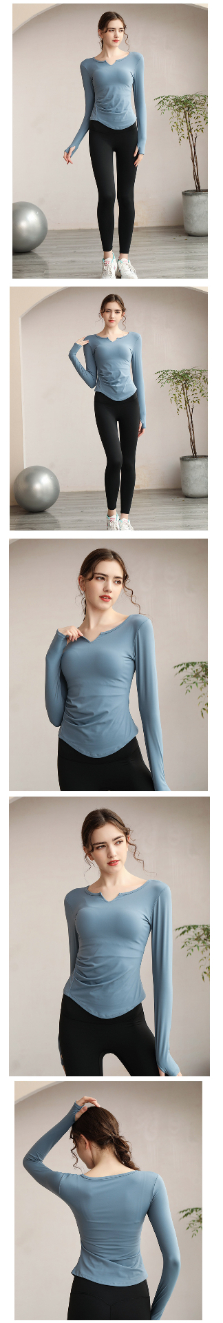 商品[国内直发] GLENVINTEN|格兰云顿新款v领长袖瑜伽服上衣女夏带胸垫速干运动舞蹈健身服t恤长款显瘦修身,价格¥258,第11张图片详细描述