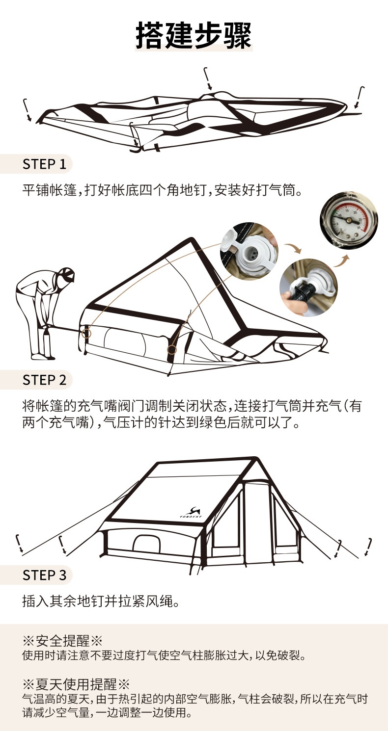 商品[国内直发] GLENVINTEN|格岚云顿户外小屋充气帐篷简易搭建野营野外露营棉布帐篷家庭防水遮阳营地帐篷,价格¥2785,第11张图片详细描述
