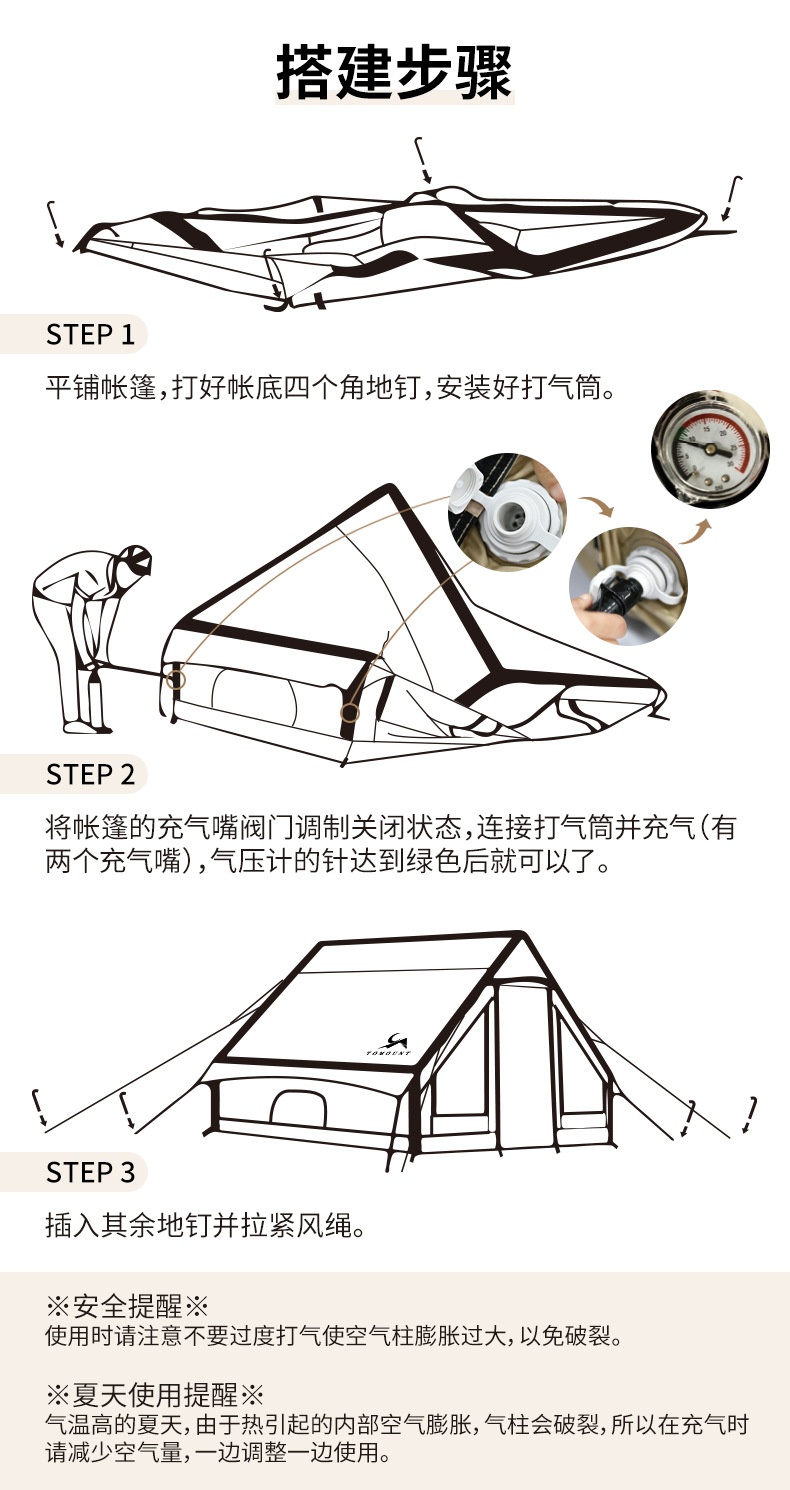 商品[国内直发] GLENVINTEN|格岚云顿户外小屋充气帐篷简易搭建野营野外露营棉布帐篷家庭防水遮阳营地帐篷,价格¥2847,第11张图片详细描述