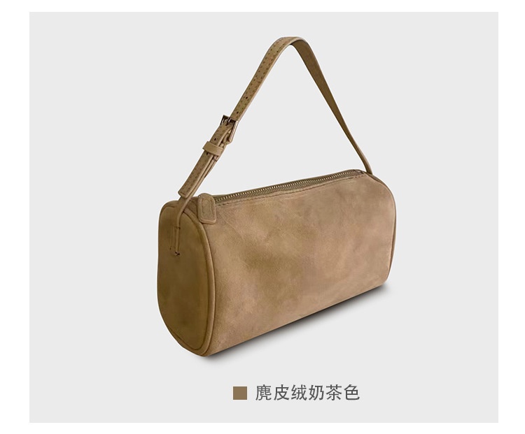 商品[国内直发] GLENVINTEN|2023新款麂皮笔筒包反绒皮迷你简约手提包真皮复古笔袋包女,价格¥538,第12张图片详细描述