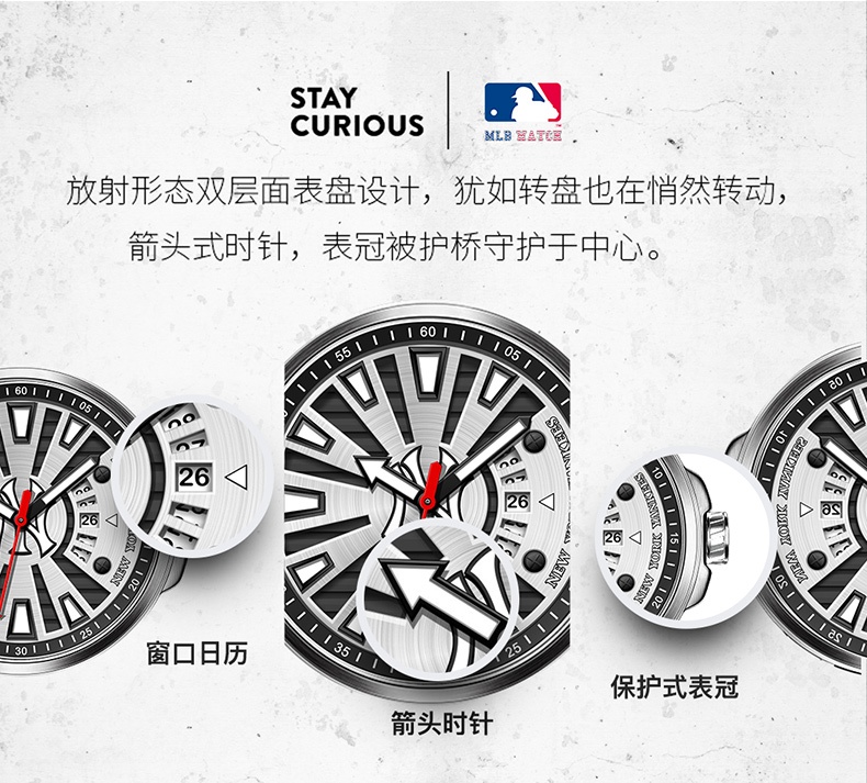 商品[国内直发] MLB|MLB美职棒摩登时代系列男士真皮带石英表TP007,价格¥424,第7张图片详细描述