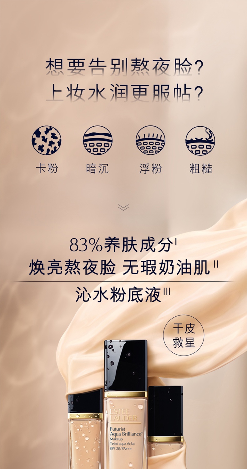 商品Estée Lauder|雅诗兰黛 沁水养肤精华粉底液 干皮救星 保湿滋润 养肤焕亮 30ml,价格¥285,第1张图片详细描述