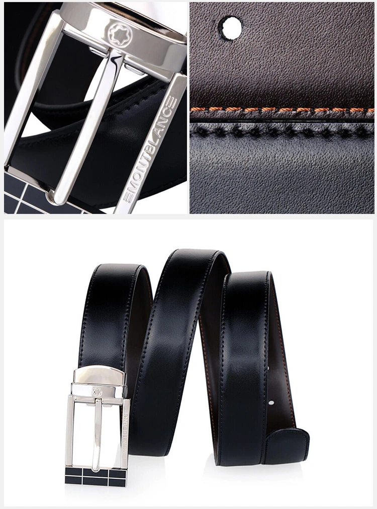 商品MontBlanc|Mont Blanc 万宝龙 男士牛皮镀钯抛光针扣皮革皮带 101899,价格¥1626,第3张图片详细描述