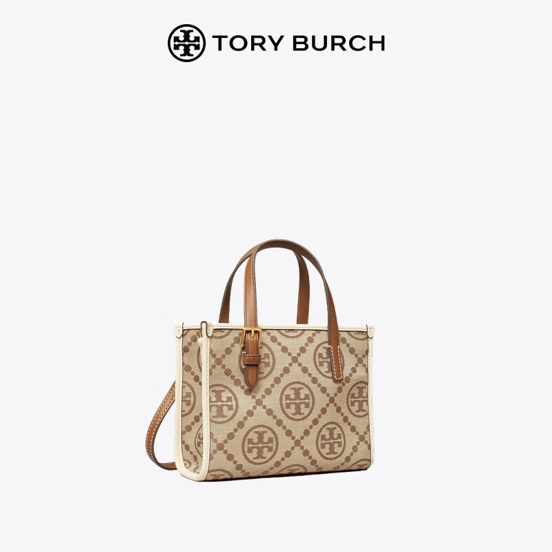商品[国内直发] Tory Burch|汤丽柏琦TB女包专柜款 T MONOGRAM迷你托特包斜挎包女包147682-300榛子棕,价格¥730,第4张图片详细描述