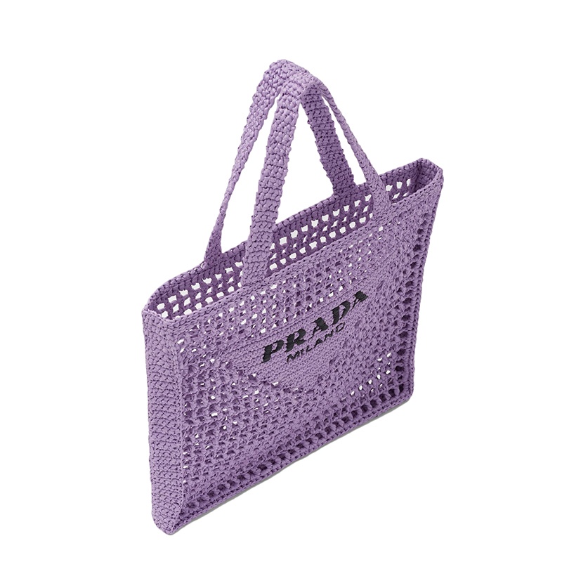 商品Prada|PRADA/普拉达 22新款 女士百合色酒椰纤维解构式单肩手提镂空托特包,价格¥11981,第3张图片详细描述