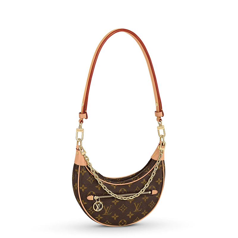 商品Louis Vuitton|【预售十天】路易威登 22春夏新款LOOP系列 女士经典棕色系老花帆布牛皮革饰边金扣金链单肩手提豌豆月牙包M81098,价格¥17643,第2张图片详细描述