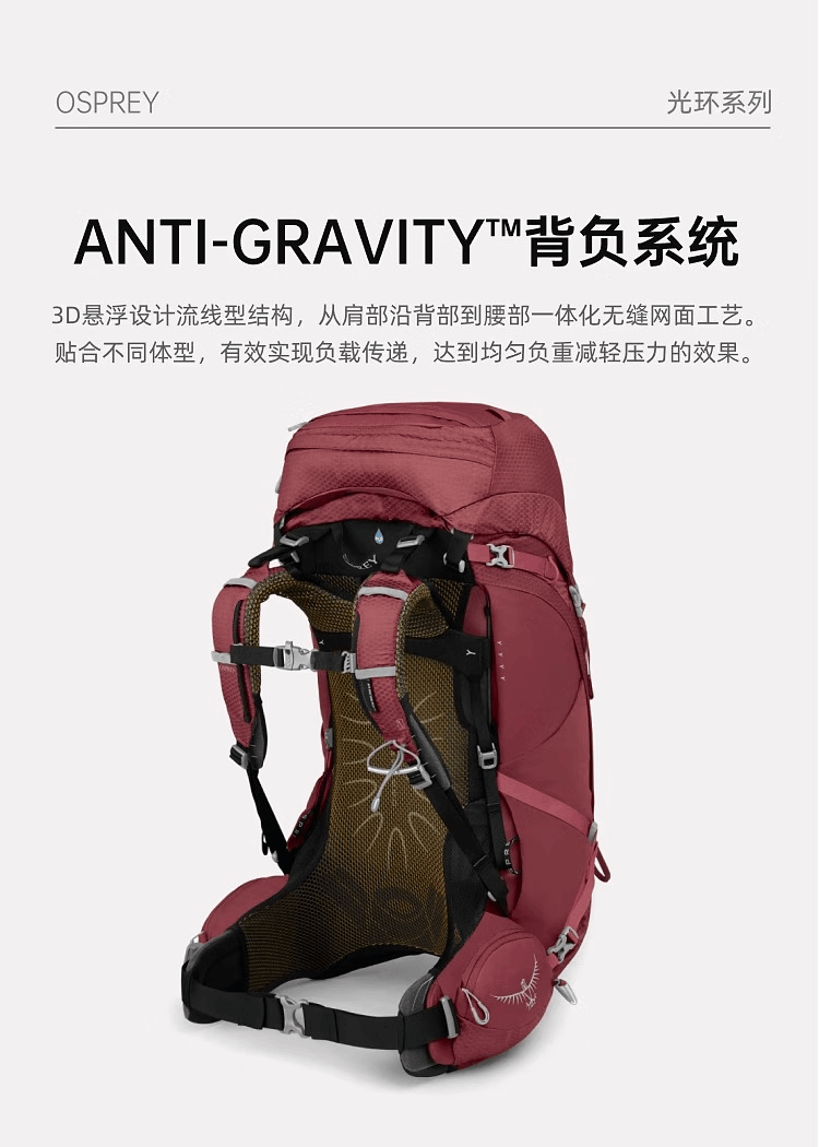 商品Osprey|光环50L/65L AURA AG  登山包女户外徒步大容量双肩包（香港仓发货）,价格¥2269,第3张图片详细描述