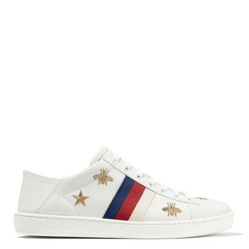 商品Gucci|【包税】GUCCI/古驰 经典款女士白色踩脚刺绣蜜蜂系带休闲运动鞋 498205 AXWQ0 9098,价格¥5495,第3张图片详细描述