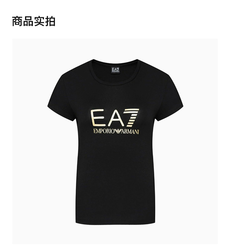 商品Emporio Armani|EMPORIO ARMANI 女士黑色棉质短袖T恤 8NTT63-TJ12Z-0200,价格¥454,第5张图片详细描述