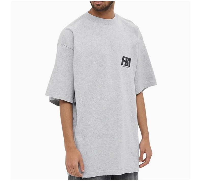 商品Balenciaga|BALENCIAGA 男士灰色棉质短袖T恤 681314-TLVG9-1380,价格¥2379,第5张图片详细描述