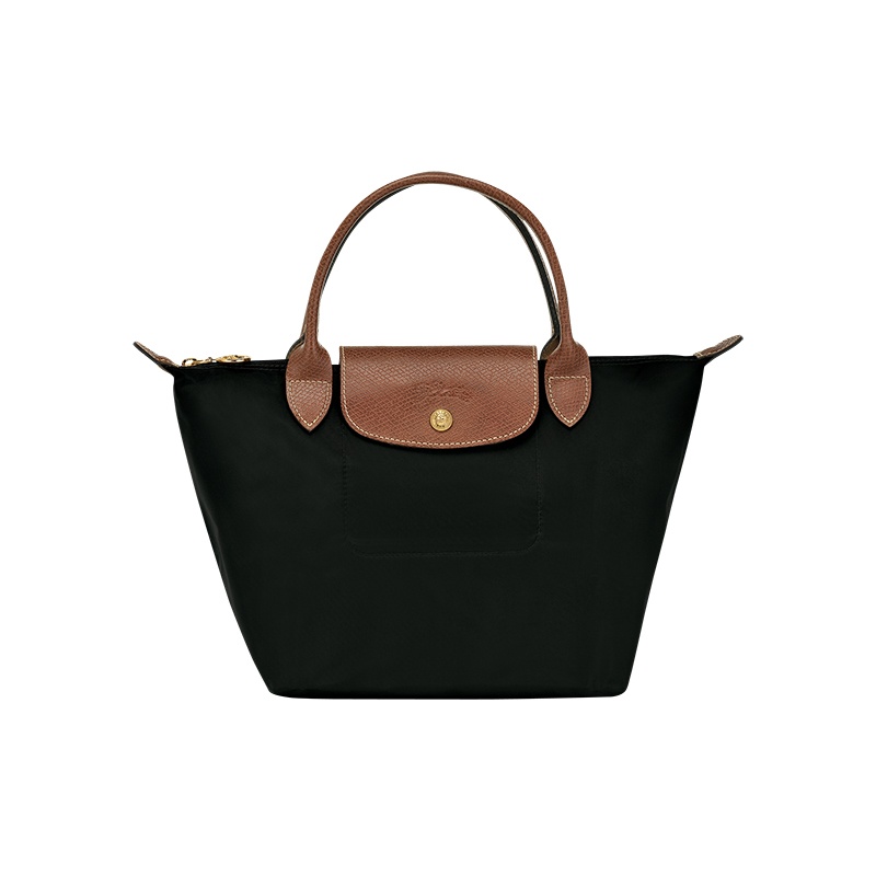 商品Longchamp|LONGCHAMP/珑骧 女士黑色�帆布金色五金按扣拉链开合小号手提包,价格¥712,第2张图片详细描述